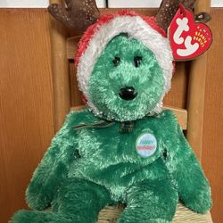 Ty Beanie Babies Holiday Teddy 2002 Teddy The Bear - Green Retired- Tag Errors -