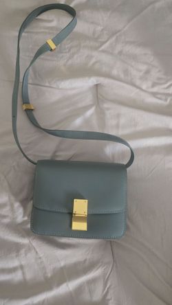 Blue-Gray Crossbody Bag with Gold Hardware
