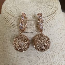 Rose gold plated spherical earrings hoop earrings gold earrings