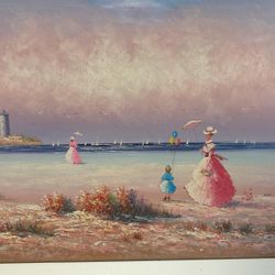 Beach With Light House Painting On Canvas 