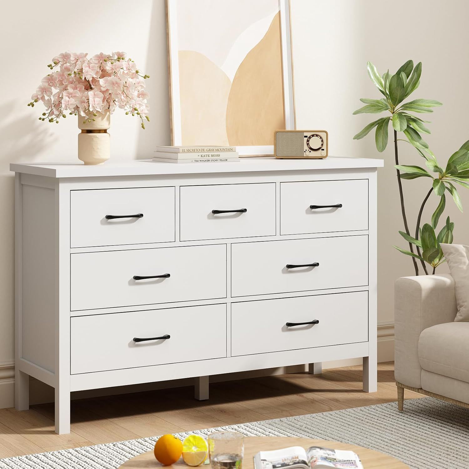 Modern White 7 Drawer Dresser