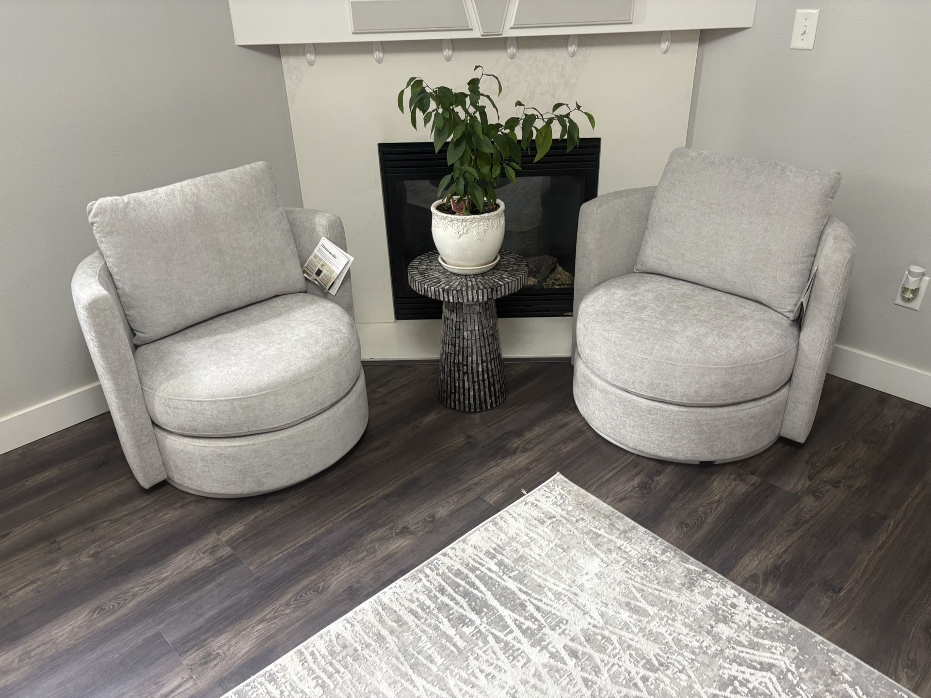 Brand New Thomasville Davos Swivel Chairs (Set of 2) – Neutral Gray