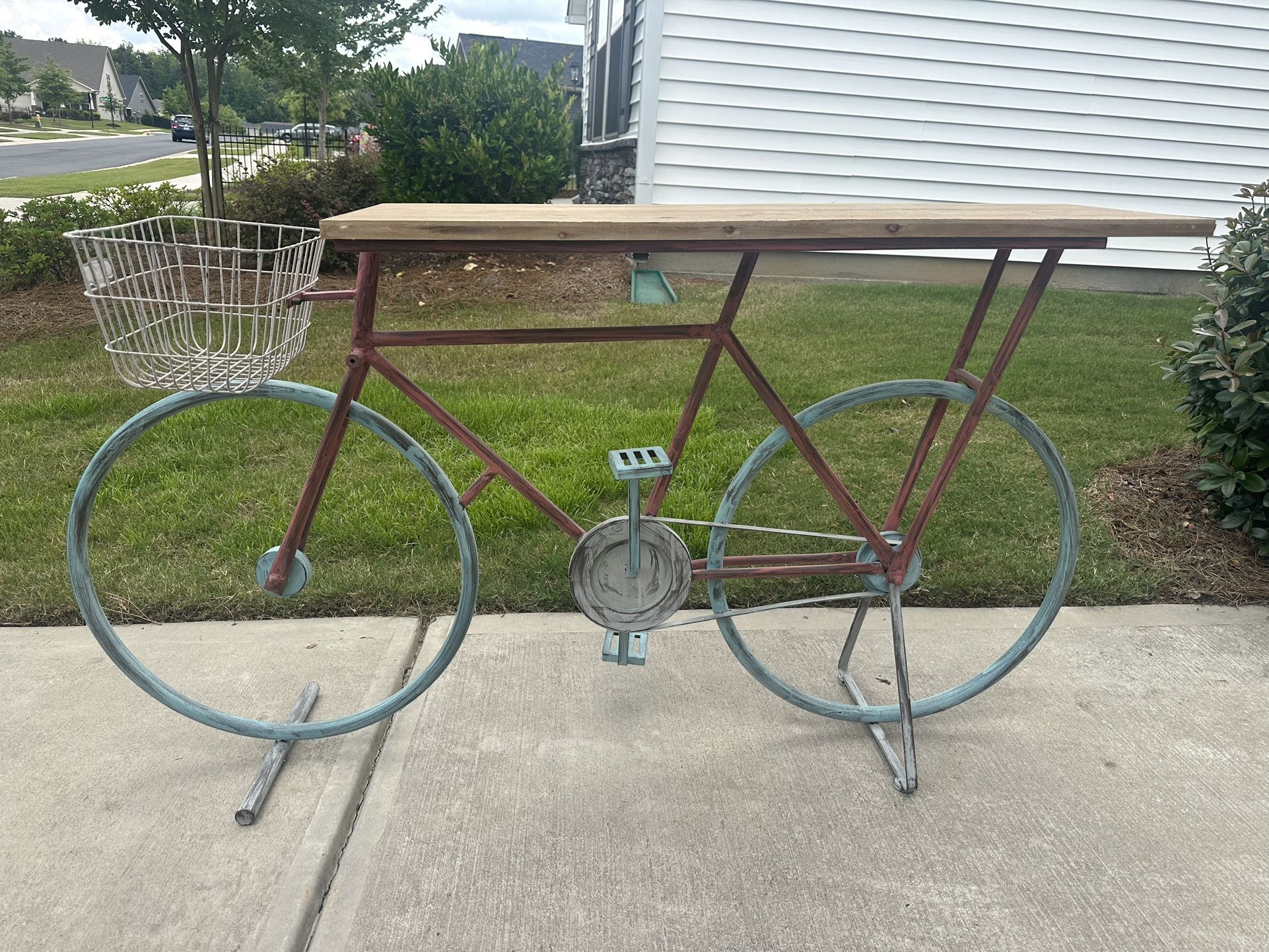 🚲 Bicycle Console Table – Red & Blue Accent Furniture | One of a Kind!
