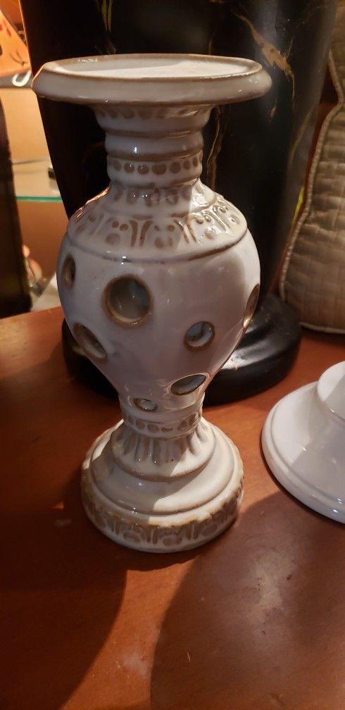 High Glazed Distressed Candle Holder 10x4