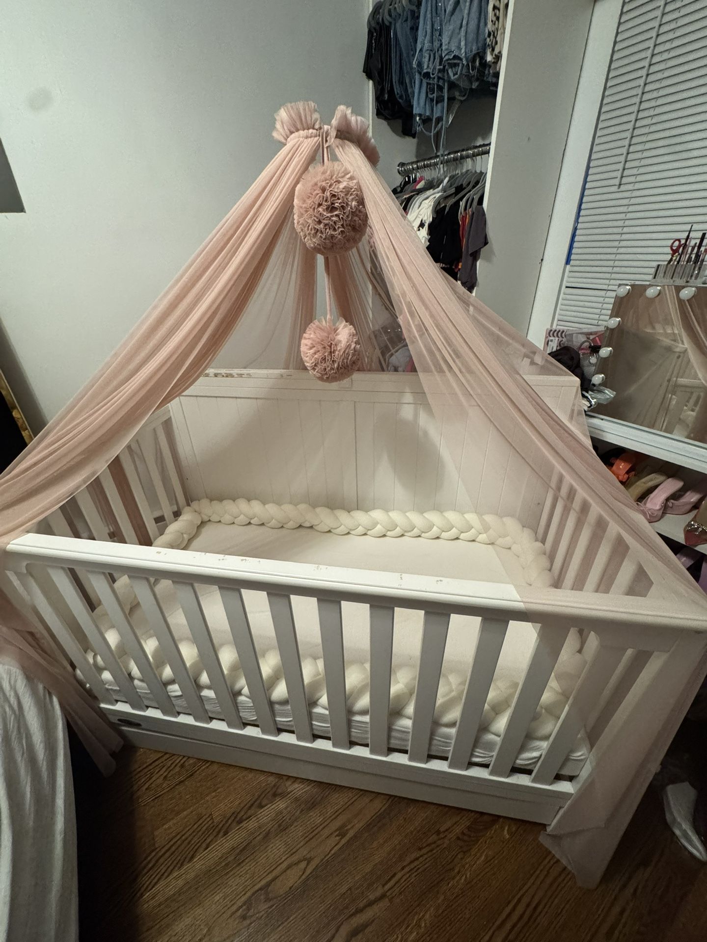 Graco Hadley 5-in-1 Convertible Crib with Drawer (White) - GREENGUARD Gold Certified, Crib with Drawer Combo, Full-Size Nursery Storage Drawer, Conver