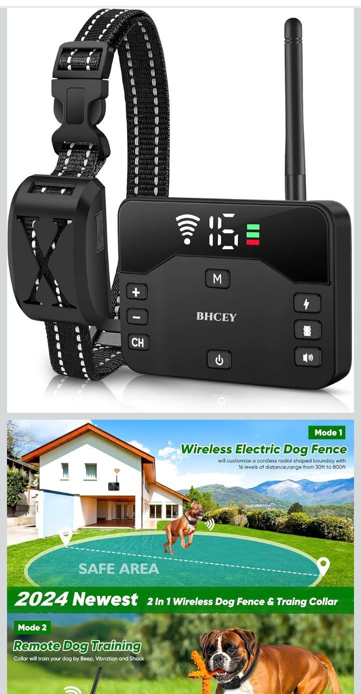 Wireless Dog Electric Fence,Pet Boundary Containment System with Adjustable Waterproof Vibration & Shock Dogs Training Collar,Harmless,for 1 2 3 Dogs 