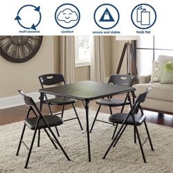 COSCO COSCO 34" Folding Card Table and 4 Resin Folding Chairs with Seatback Handles, Black 