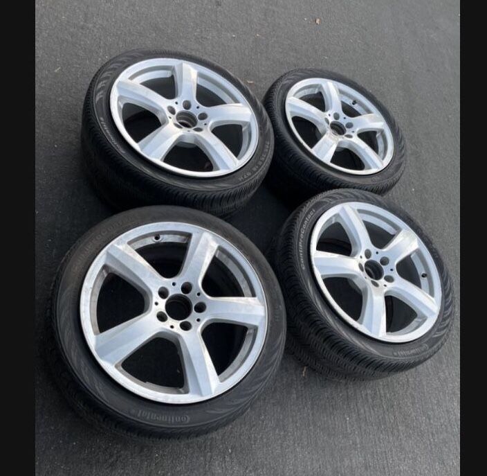 4 — 255/40r18 285/35r18 5x112 5x4.41 Stock Mercedes Staggered W218 CLS550 Wheels Rims Good Continental Tires!