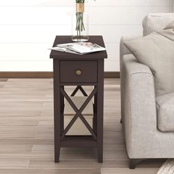 New Accent Table Flip Top Open Storage Narrow Side Table Accent Night Stand with Shelves Sofa Nightstand Table