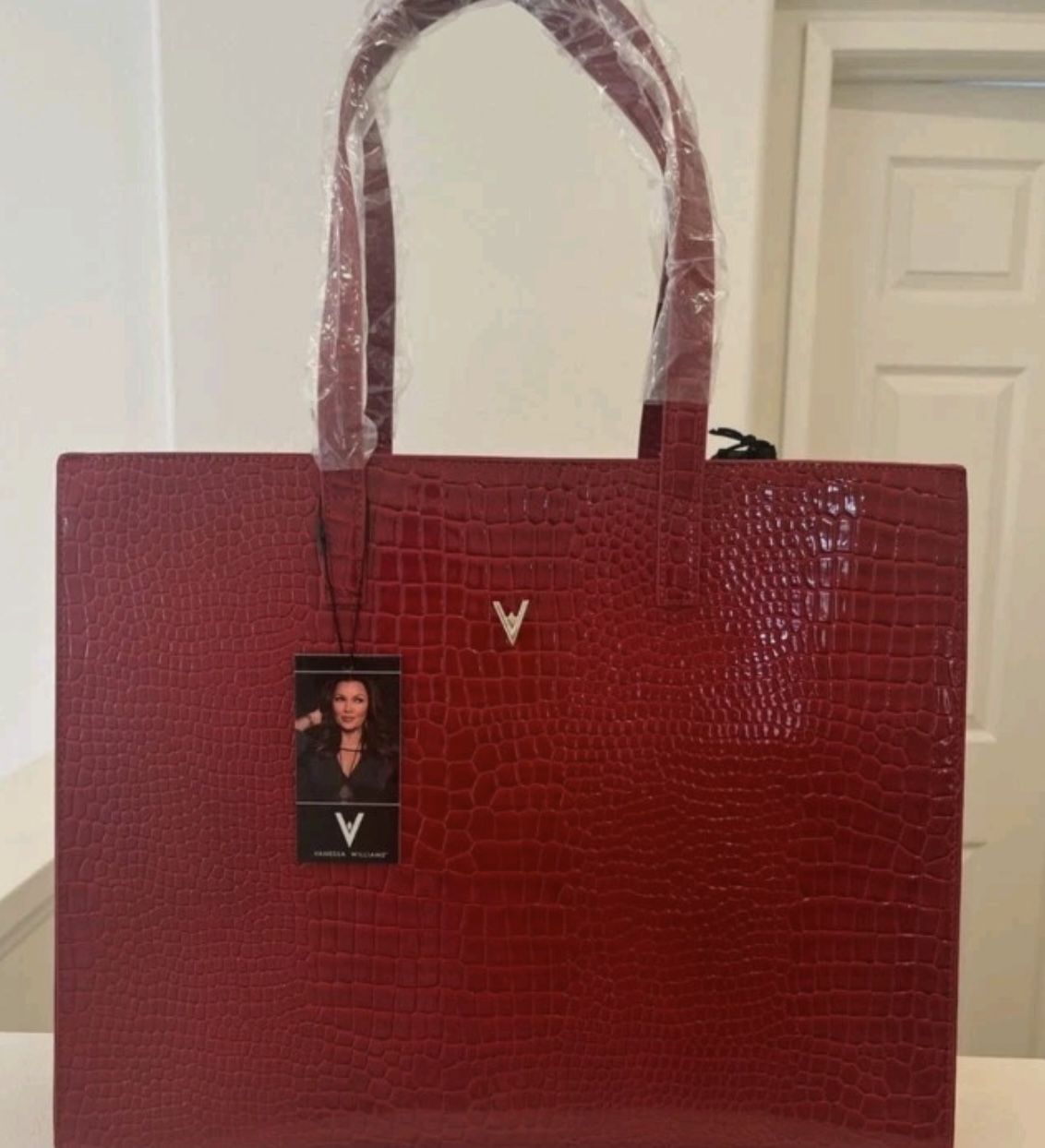 Vanessa Williams Eden Red Croc Print Large Tote Bag