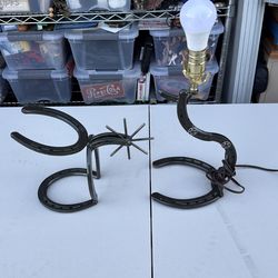 Cowboy decor horseshoe lamp and bottle holder