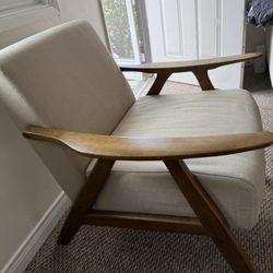 Mid Century Style Accent Chair – Wood Frame, Beige Upholstery