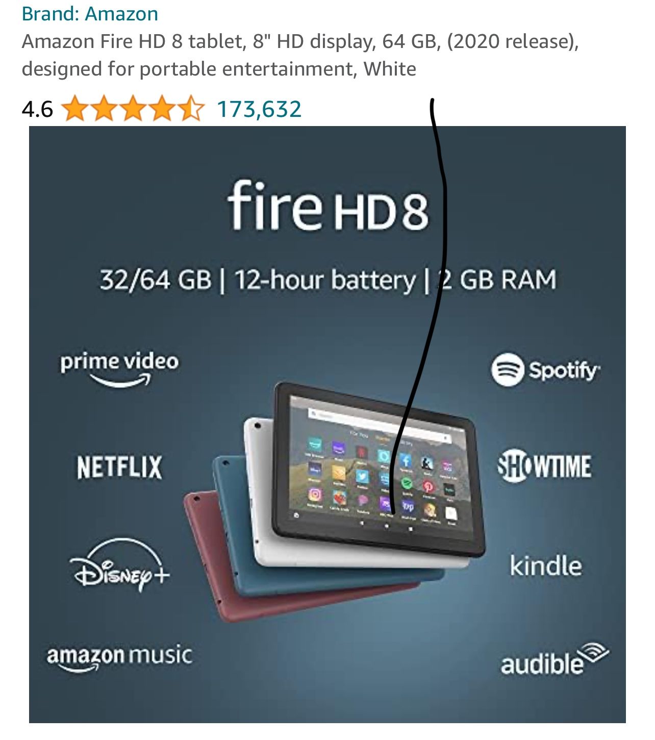 Amazon Fire HD 8 tablet, 8" HD display, 64 GB,