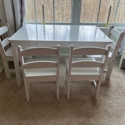 Kids White Table With Four Chairs 