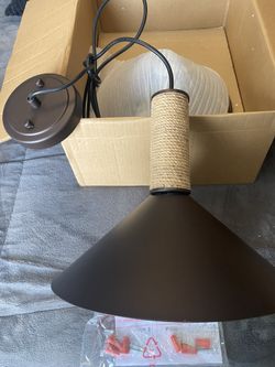 Set of two coffee-colored hanging lamps. with gold color