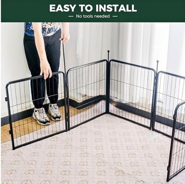 Pet Playpen for Indoor, Yard, RV Camping, 24 inch 8 Panels for Small, Black│