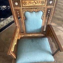 Antique Middle Eastern Inlaid Carved Side Chair 