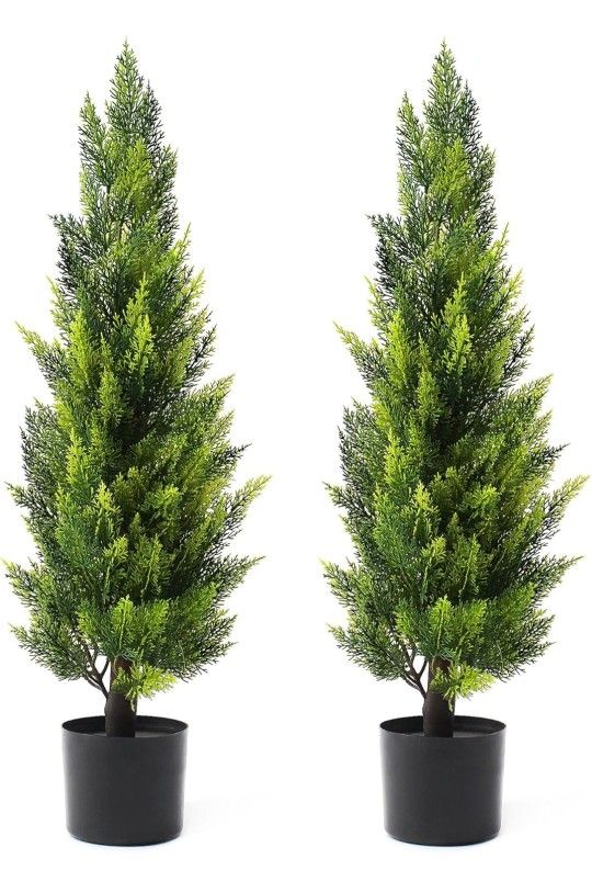 3 Ft. Set Of 2 - Faux Cedar Pine Trees For Outdoor/Indoor - UV Resistant Potted Plants