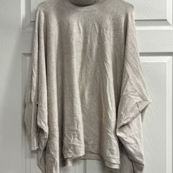 JM Collection Beige Heather Core Turtleneck w/ Buttoned Sleeves - Large - NWT