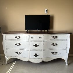 Antique solid wood distressed/refinished French provincial dresser with two end tables