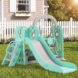7 in 1 Toddler Slide and Swing Set, Kids Climber Playset w/Basketball&Hoop Indoor Outdoor Playground w/Storage Space, Flexible Setup, Reinforced Sucti