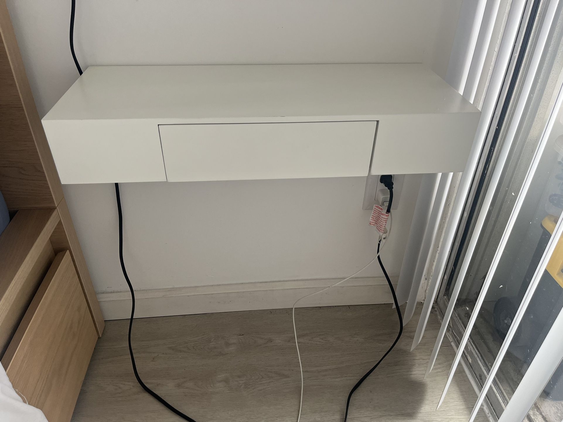 White Floating End Table With Draw