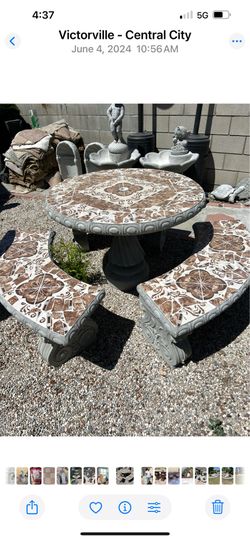 New table with 3 benches made out of cement and tile