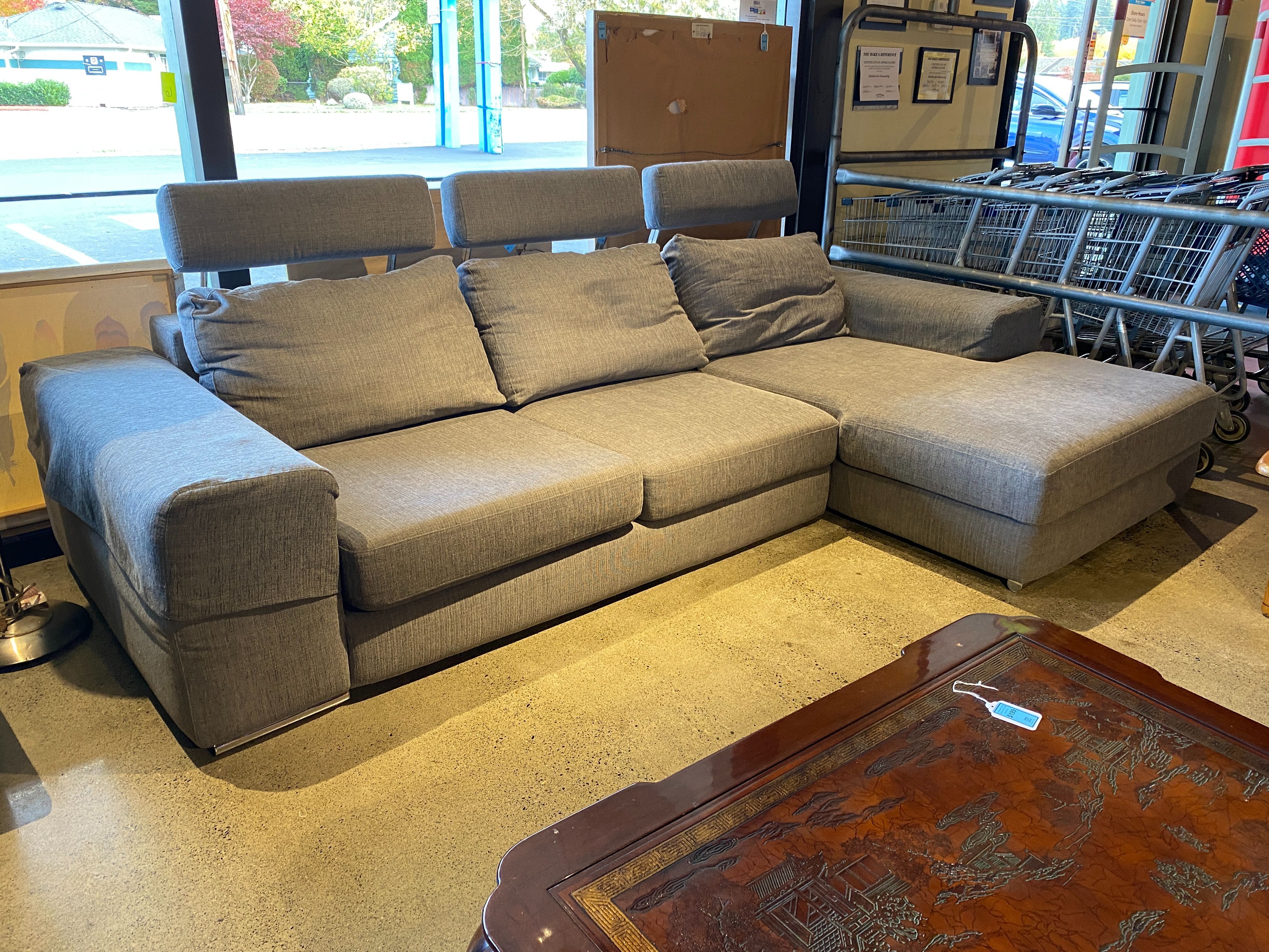 Modern Grey 2Pc. Sectional w/ Headrests