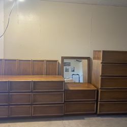 Long Dresser, tall dresser, mirror, headboard (queen sized), nightstand