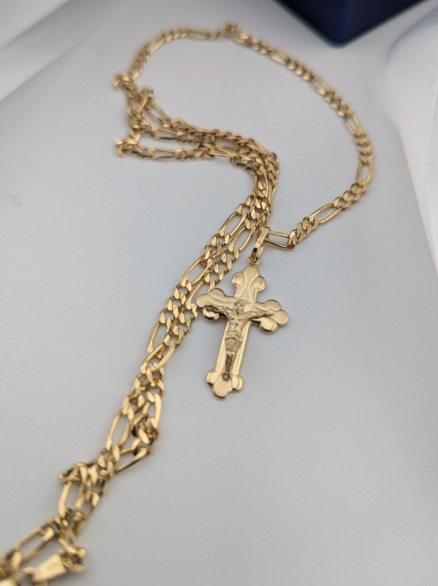 N1🪙✨14K Solid Yellow Gold Crucifix Pendant Necklace 👌