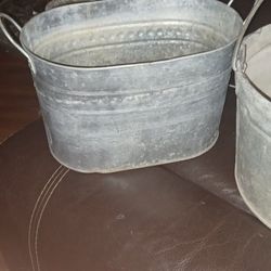 Antique Used To Be Copper Or Galvanized Steel Old Bucket,Basin, And Mini Milk Canister 