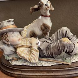 Giuseppe Armani Sleeping Boy With Dog Porcelain Figurine for Sale