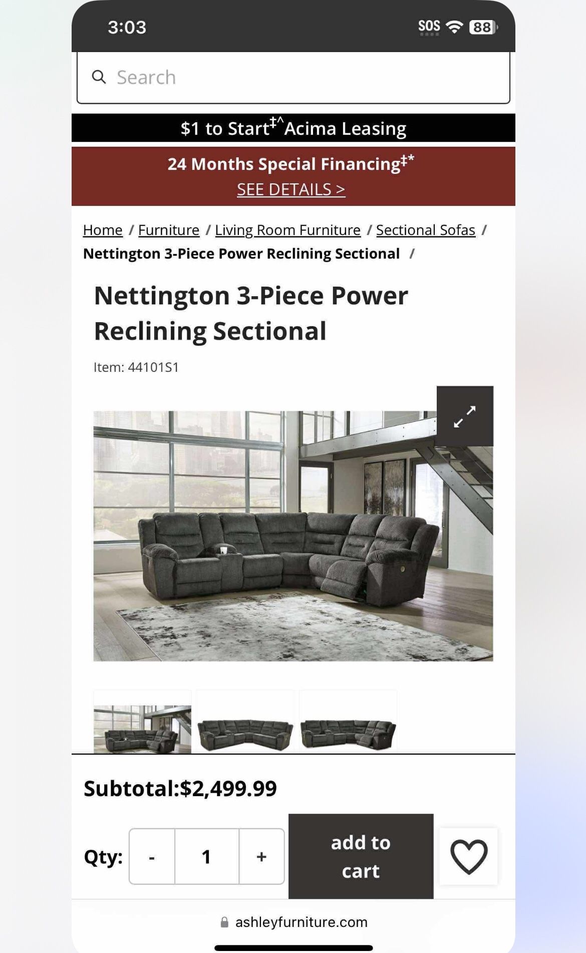 Power Recliner Sectional By Ashley