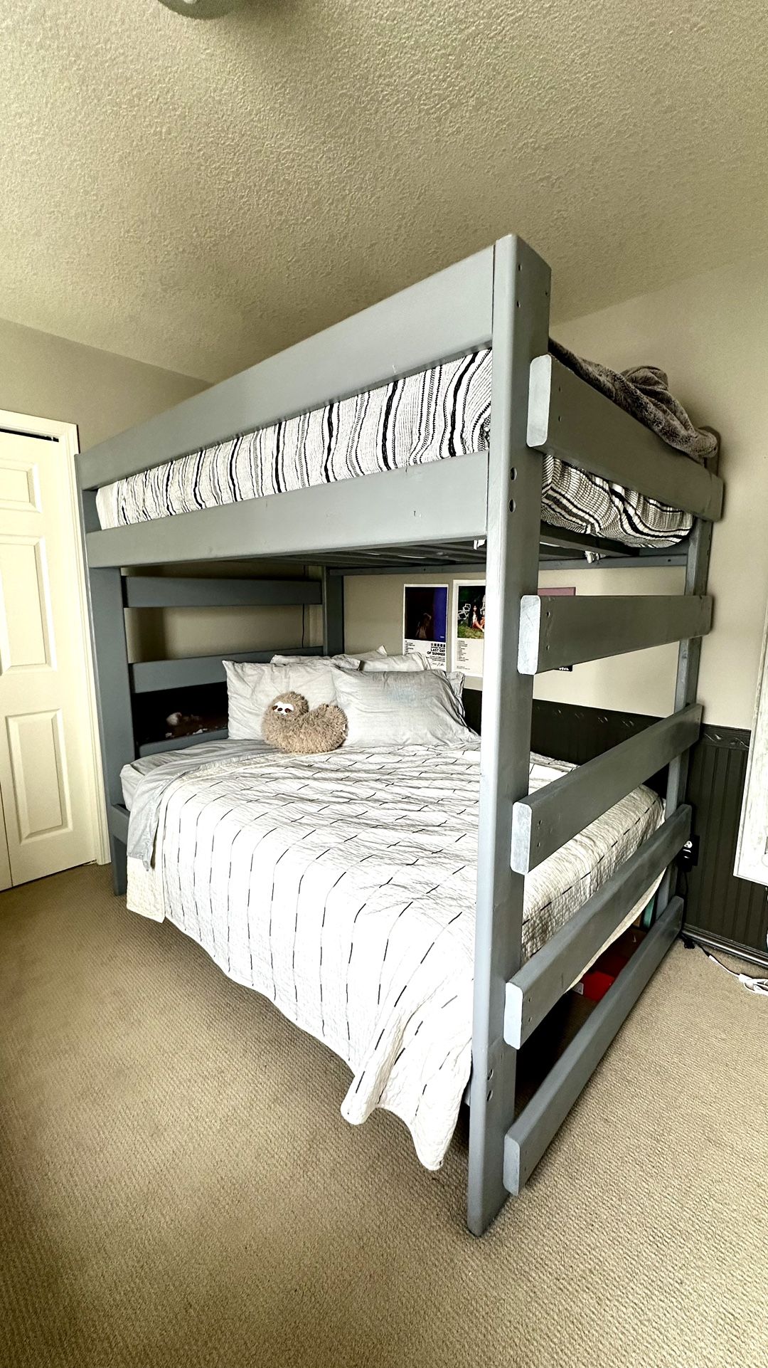 Full Over Full Bunk Beds – Gray – Sturdy - Mattress And Bedding Included
