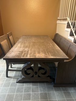 Farmhouse Wood Dining Table with Scroll Base