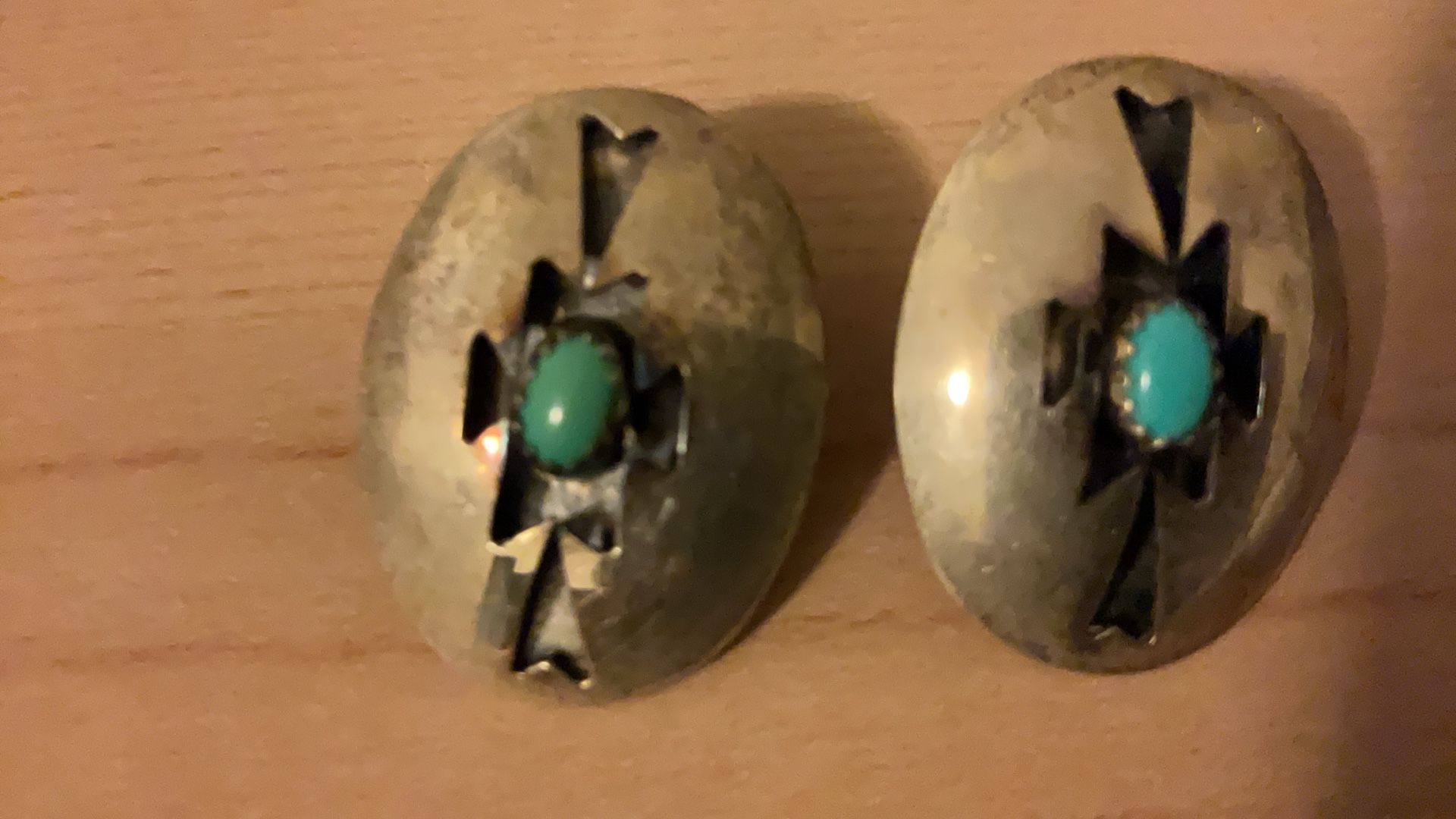 Vintage Silver Tone And Turquoise Color Pierced Earrings