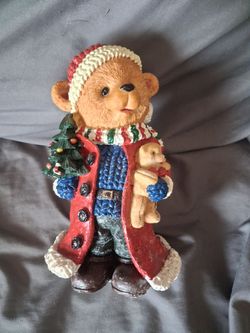 Santa Bear Resin Figurine Multicolor 10in Tall