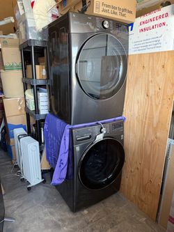 LG Mega Capacity Smart Front-Load Washer &  Dryer Set - Black Steel