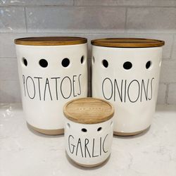 Rae Dunn Potatoes, Onions, And Garlic Canisters Set Farmhouse Kitchen 