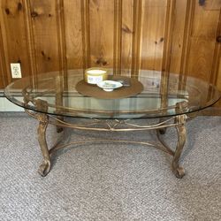 Oval Glass Coffee Table - Metal Frame - Great Condition
