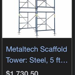 METALTECH Scaffold Tower: Steel, 5 ft to 10 ft, 84 in x 57 in, 2,300 lb Load Capacity