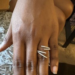 Genuine Diamond Ring . White Gold Over Sterling Silver