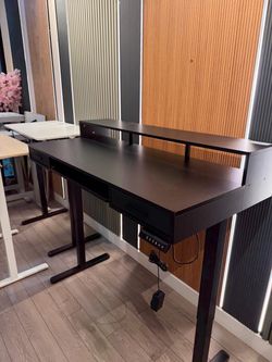 55” black Electric standing desk with keyboard tray drawers