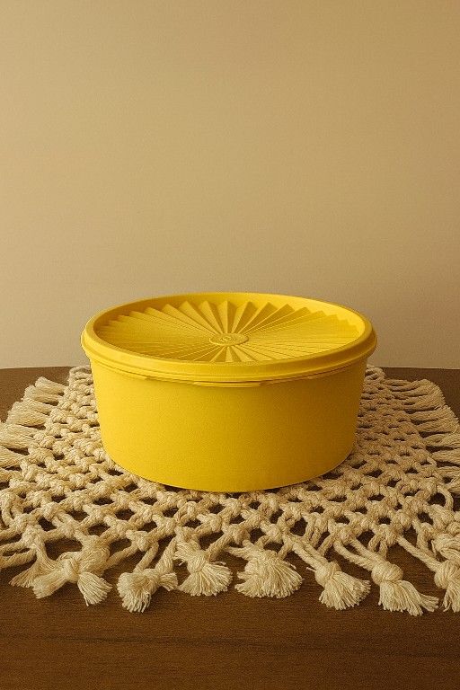 Vintage Tupperware Servalier Yellow Canister With Lid