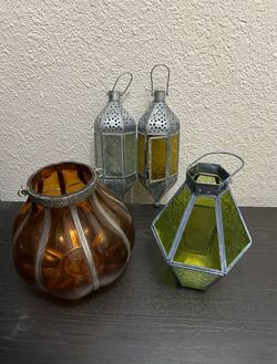 Moroccan Style Glass and Metal Lanterns Set of 4