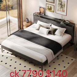 California King Bed Frame with Headboard, Dark Wood Camas California King with Strong Supports(7790)