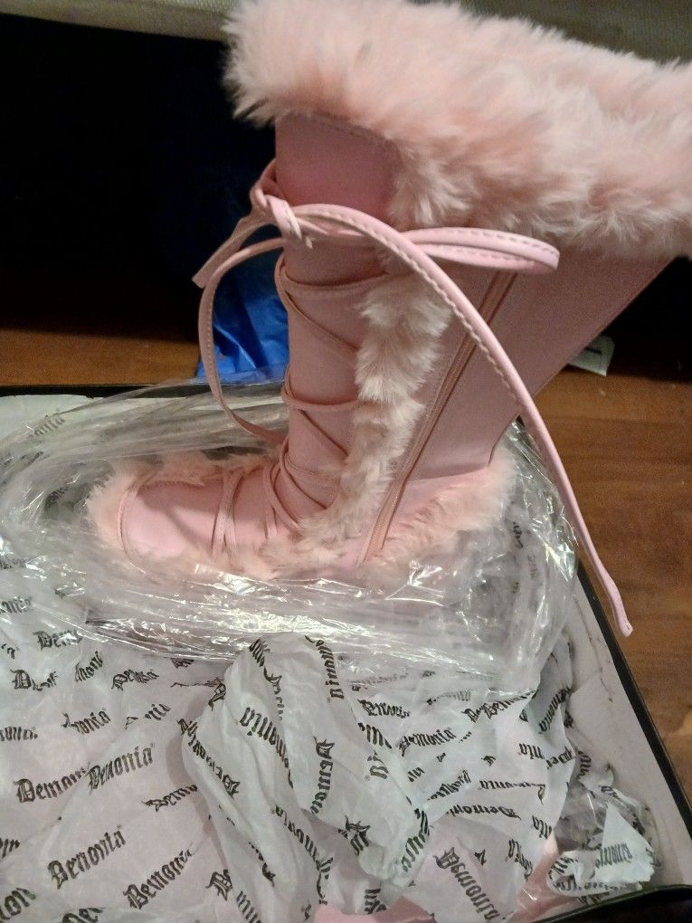 Size 7 - Demonically Boots Camel 311 B Pink Vegan Leather