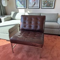 Vintage Mitchell Gold + Bob Williams eggplant leather chair (inspired by Knoll Barcelona Chair) 