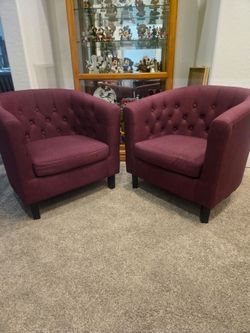 Pair of Purple Tufted Barrel Chairs / Tub Accent Chairs - Excellent Condition