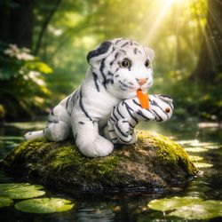 0005 Plush White Mother Tiger Carrying Her Cub